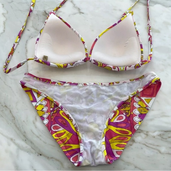 EMILIO PUCCI PINK YELLOW WHITE PRINT BIKINI IT 42 / US 8 - Picture 8 of 12
